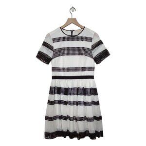 MICHAEL Kors Black & White Striped Crocheted Crew Neck Midi Dress Size 4